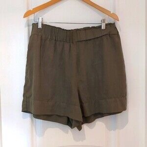 Lou & Gray Green 100% Linen  Shorts Wide Comfort Elastic Waist Band High Rise LG